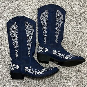 C Label Embroidered Topaz Navy Western Boots